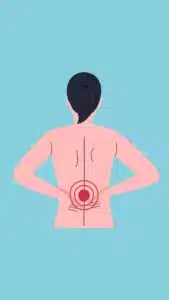 Illustration of lower back pain location indicating when to start targeted physiotherapy exercises for lower back pain.